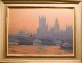 Duncan Harris (20th century): Westminster at Sunset, oil on board, signed and dated March 2000