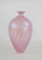 A Bertil Vallien for Kosta Boda 'Minos' vase, in pink with white swirl pattern, apparently unsigned,