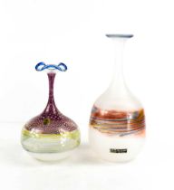 Two Eisch fine handmade glass vases, one opaque example with swirling central band, 25cm high, and a
