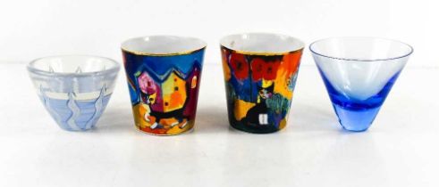 A pair of Goebel porcelain cups, by R Wachtmeister in the Amico pattern, together with a Kosta