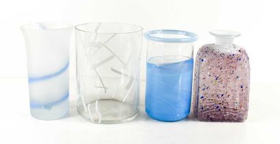 A Sea of Sweden handmade opaque glass vase with blue swirl, together with three other Swedish