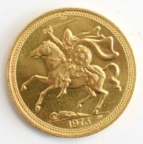 An Elizabeth II, Isle of Man full gold sovereign, dated 1973.