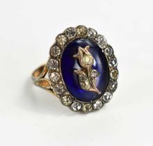 A Georgian paste and enamel mourning ring, of oval form, unmarked but testing as at least 14ct gold,