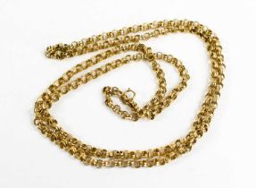 A 9ct gold double belcher link chain, 78cm long,18.46g, fully hallmarked to the rectangular loop