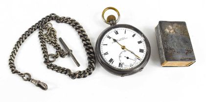An Acme Lever, silver cased, keyless wind, pocket watch with silver Albert and T bar, together