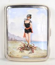 A Victorian silver and enamel erotic cigarette case by George Heath of London, 1889, with gilt