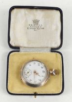 A 19th century silver pocket watch, with Arabic dial and subsidiary seconds, vacant shield
