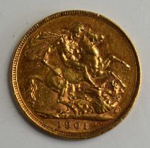 A Queen Victoria, Melbourne Mint full gold sovereign, dated 1901.
