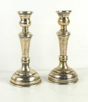 A pair of Egyptian silver candlesticks, fully hallmarked, 16cm high, 6.2toz.
