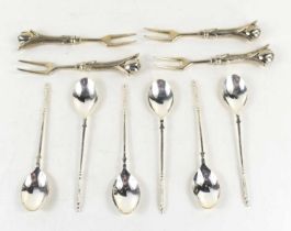 A set of six Norwegian silver spoons, hallmarked ANA 830, 2.3toz, together with four white metal