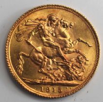 A George V full gold sovereign, dated 1915.