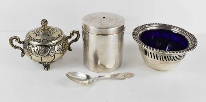 A group of silver to include a David Andersen of Norway sterling silver canister & cover, a Shreve &