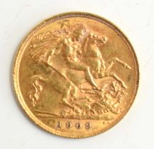A Edward VII gold half sovereign, dated 1909.