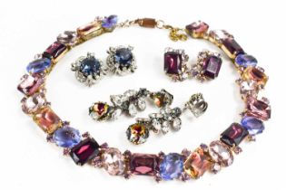 A group of vintage costume jewellery comprising a demi-parure of coloured stones, circa 1958 and two