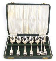 A set of six Victorian silver large teaspoons, fiddle pattern with double lined border, monogram