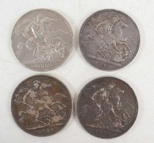 Four Queen Victoria silver crowns dated 1893,1895, 1899 and 1889.