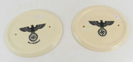 Two German Wehrmacht porcelain plaques, 17.5cm by 15cm.