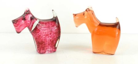 Two very similar Wedgwood, Kings Lynn glass Scottish Terrier paperweights, designed by Ronald