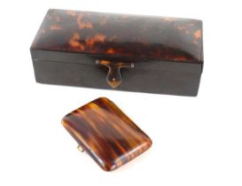 An early 20th century tortoiseshell jewellery / trinket box, 18cm wide by 8cm by 5cm high,