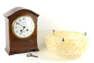 A James Shoolbred & Co mahogany cased mantle clock, French movement with striking chime, 32cm