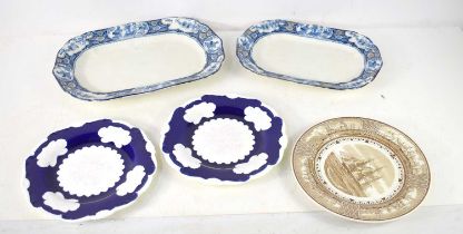 A 19th century pair of Wood and Sons, graduated blue and white meat plates, two Minton type,