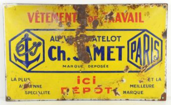 A vintage French clothing advertising enamel sign, 49.5cm by 30cm.