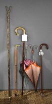 A group of walking sticks including one purporting to be made by Mr Tulip of Northumberland with