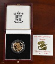 A Royal Mint 1993 Gold Proof Sovereign, mint, with certificate of authenticity, and presentation