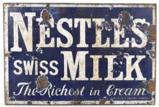 A vintage Nestle's Swiss Milk enamel sign by Willing & Co, 45.5cm by 30.5cm.