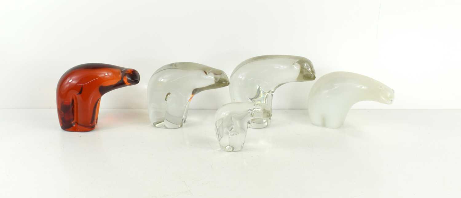 A group of five Wedgewood, Kings Lynn glass bears, designed by Ronald Stennett-Wilson and Paul