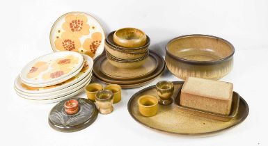 A selection of vintage Denby pottery dinner ware, to include dinner plates, side plates, butter dish