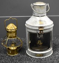 A Meteorite tin lantern, numbered 117501, Patent no. 546575, together with an Edwardian brass