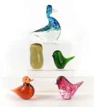 A group of five Wedgwood "Kings Lynn" glass animal paperweights comprising of an owl, two ducks