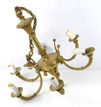 A brass Dutch style six branch chandelier.