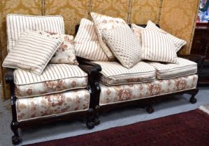 A mahogany framed bergere style two seater settee and matching single chair, caned back and arms