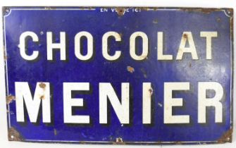 An original French "Chocolat Menier" enamel sign, 57cm by 34cm.