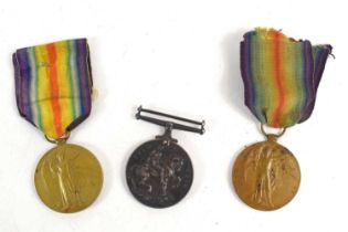 Three WWI medals, two are named to Private E. Somerfield 32281, York, the other is named to