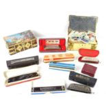 A collection of vintage harmonicas to include Hohner Chromonica 260, Chrometta 8, Hohner Silver