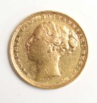 A Queen Victoria full gold sovereign dated 1879.