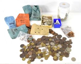 A collection of British and worldwide coins, to include an 1899 half-crown, Victorian Pennies and