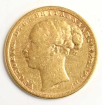 A Queen Victoria full gold sovereign dated 1876.