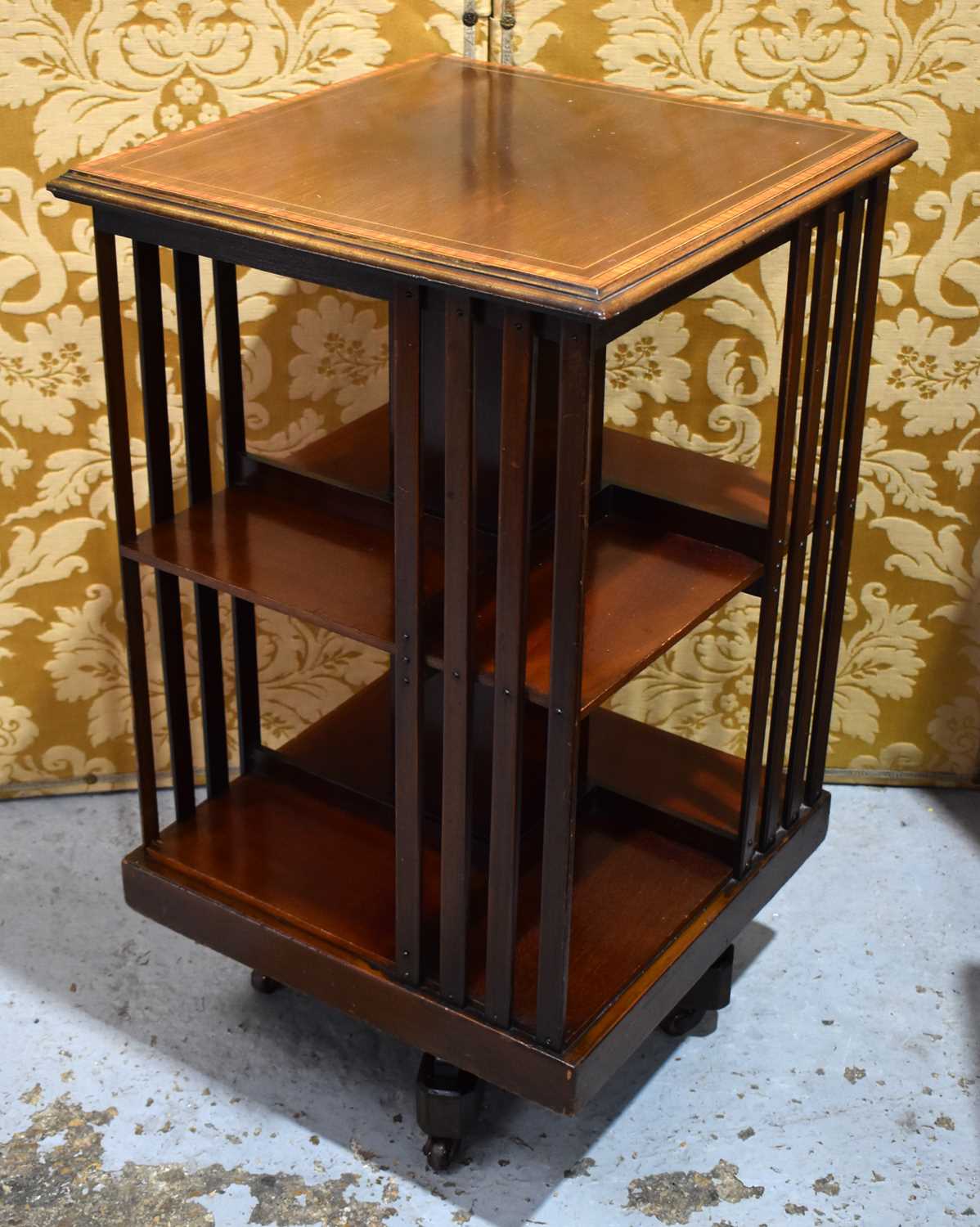 An Edwardian mahogany revolving bookcase, the top with satin wood inlaid border. - Image 2 of 3