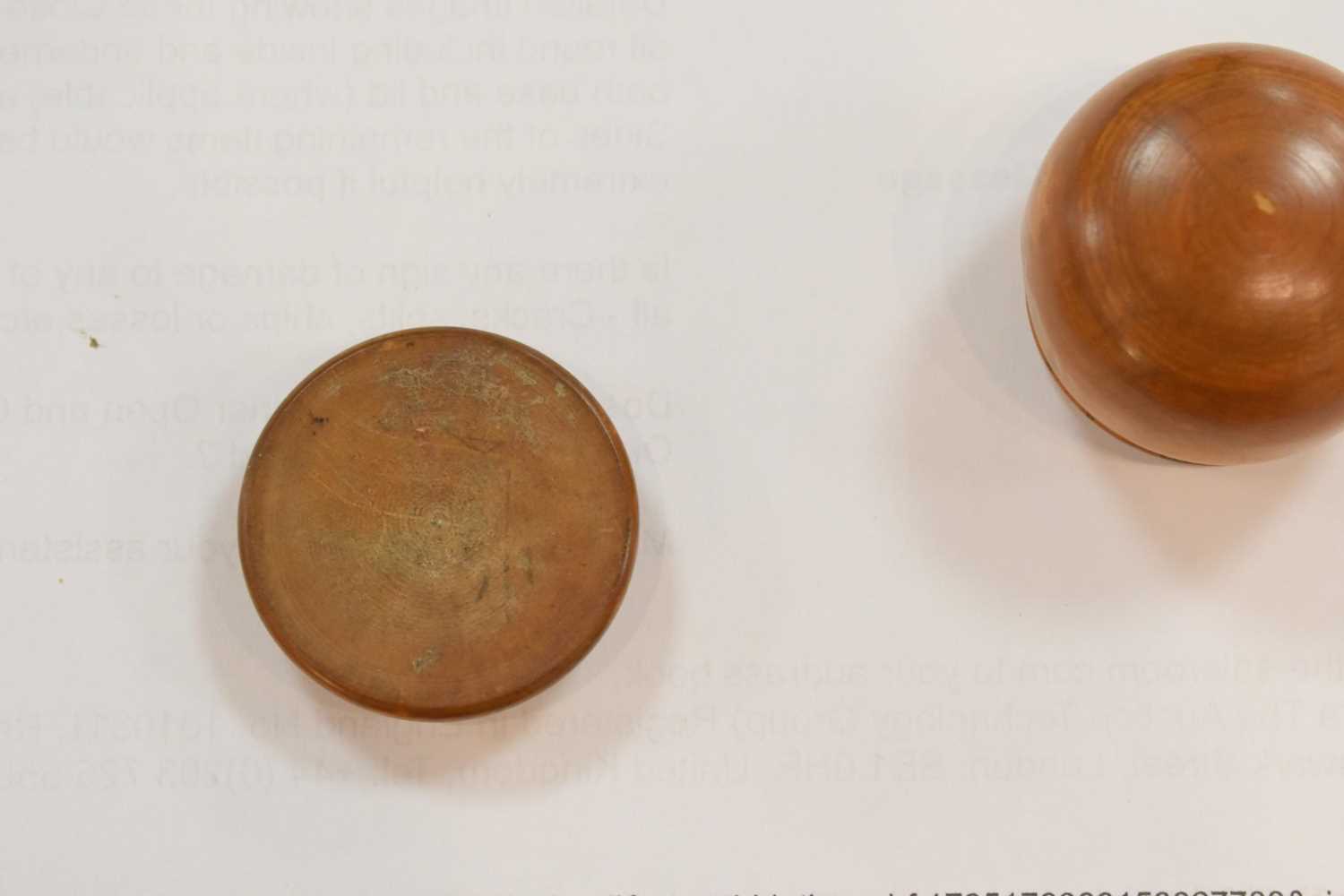 A selection of 19th century treen to include a coquilla nut carved vinaigrette, four snuff boxes - Image 7 of 16