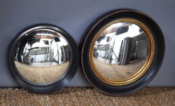 Two Regency style convex circular wall mirrors, 53cm diameter.