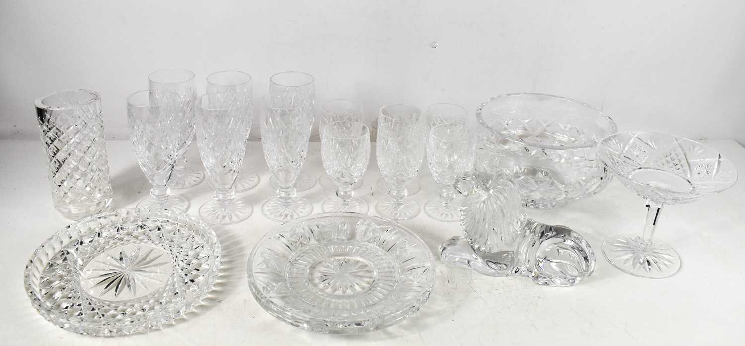 A suite of Waterford Crystal glasses in the Donegall pattern, comprising six champagne flutes, six