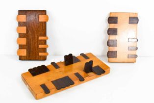Three 19th century treen games score boards, one bearing stamped numeral increments, in various