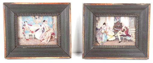 A pair of Victorian crystoleum pictures, depicting a gentleman playing a mandolin in front of two