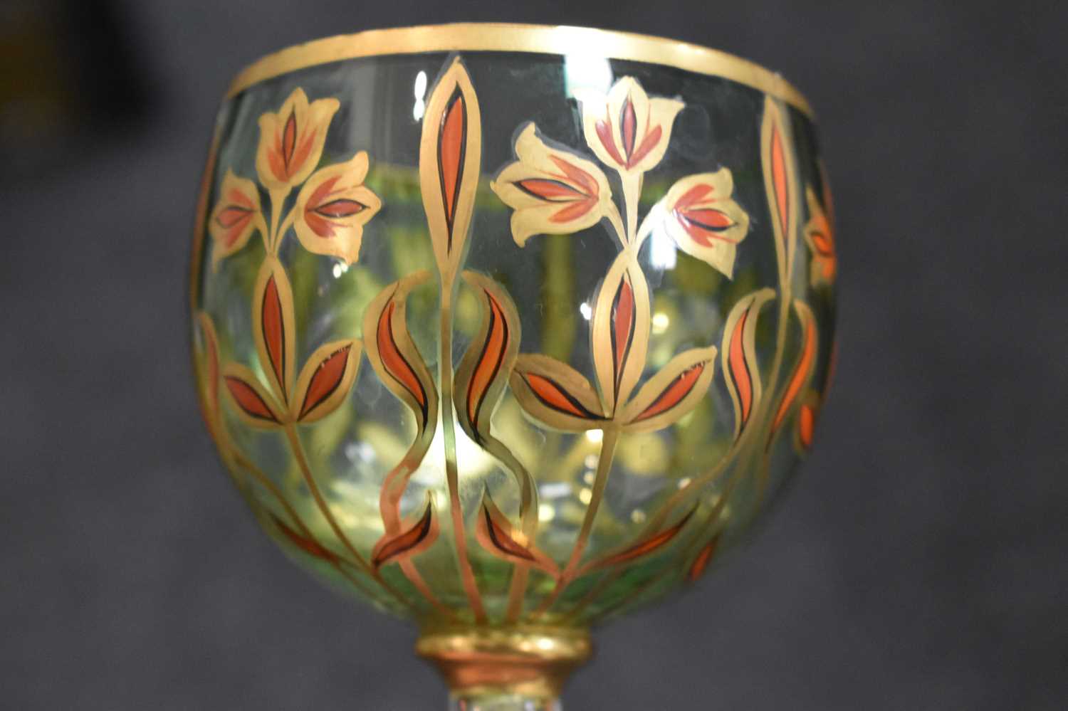 A group of Bohemian drinking glasses to include examples with beehive stems, hock glass with hand - Image 5 of 13