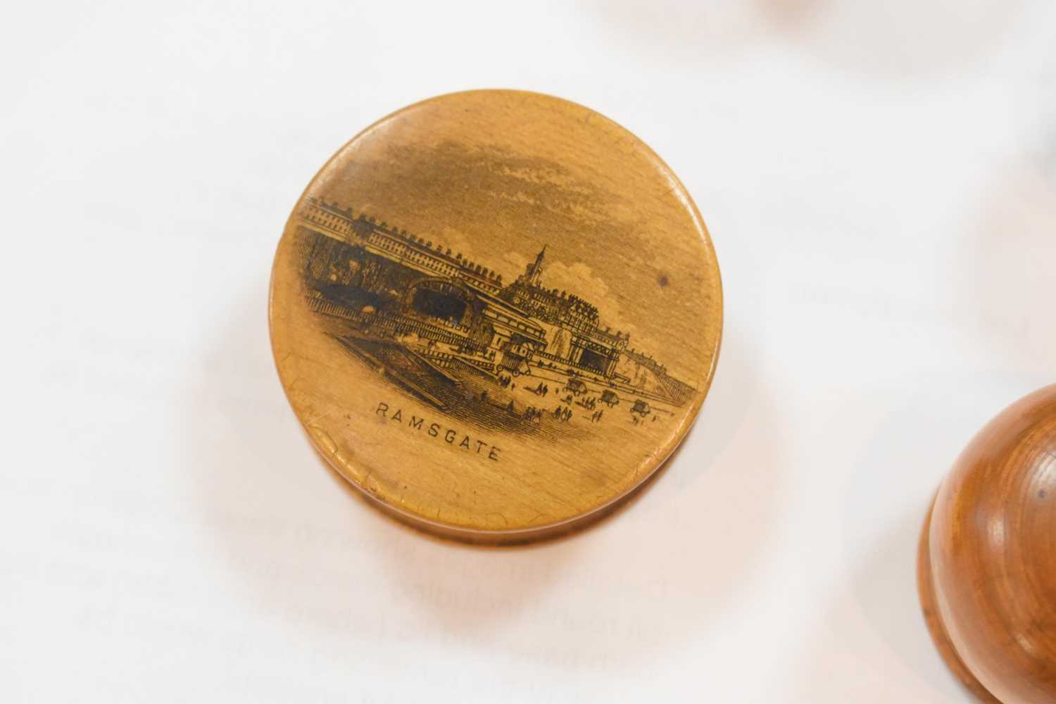 A selection of 19th century treen to include a coquilla nut carved vinaigrette, four snuff boxes - Image 14 of 16