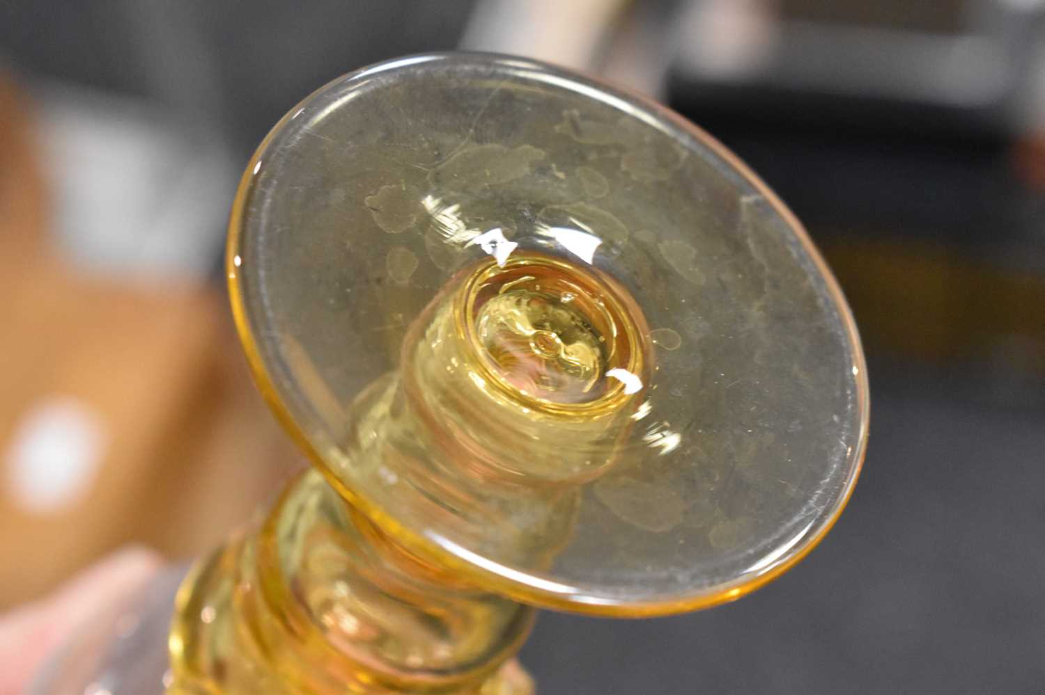 A group of Bohemian drinking glasses to include examples with beehive stems, hock glass with hand - Image 11 of 13